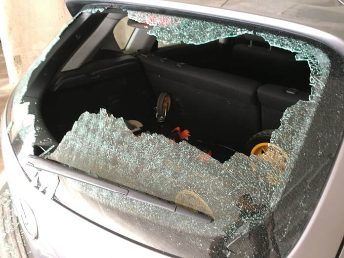 Broken rear car window